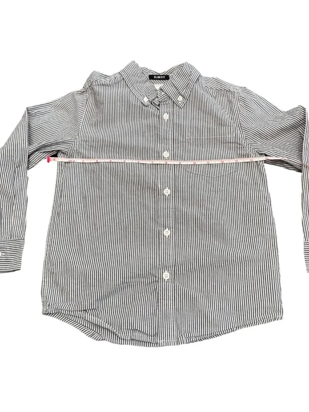 Gymboree Button Down Shirt Boys S (5-6) White Gray Stripe Slim Fit Long Sleeve
